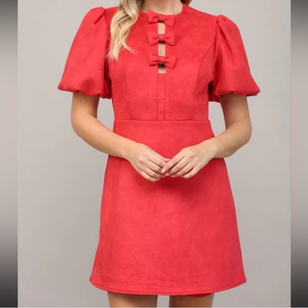 Fate Red Mini Dress with Puff Sleeves